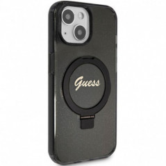 Apple iPhone 15 Plus Hülle Guess Glitter Script Logo - Ring stand MagSAFE  Schwarz