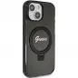 Apple iPhone 15 Plus Hülle Guess Glitter Script Logo - Ring stand MagSAFE  Schwarz