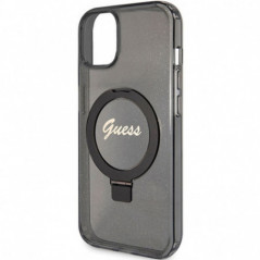 Apple iPhone 15 Plus Hülle Guess Glitter Script Logo - Ring stand MagSAFE  Schwarz