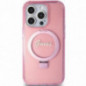 Apple iPhone 15 Pro Hülle Guess Glitter Script Logo - Ring stand MagSAFE  Rosa