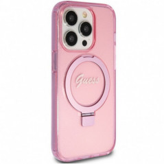 Apple iPhone 15 Pro Max Hülle Guess Glitter Script Logo - Ring stand MagSAFE  Rosa
