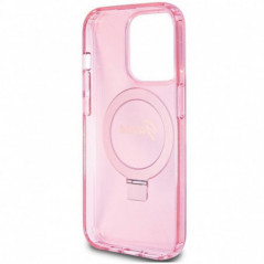 Apple iPhone 15 Pro Max Hülle Guess Glitter Script Logo - Ring stand MagSAFE  Rosa