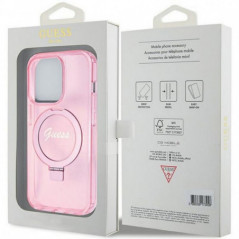 Apple iPhone 15 Pro Max Hülle Guess Glitter Script Logo - Ring stand MagSAFE  Rosa