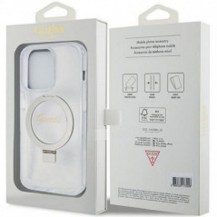 Apple iPhone 15 Pro Max Hülle Guess Glitter Script Logo - Ring stand MagSAFE  Durchsichtbar