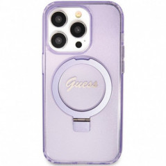 Apple iPhone 15 Pro Max Hülle Guess Glitter Script Logo - Ring stand MagSAFE  Lila (Purple)