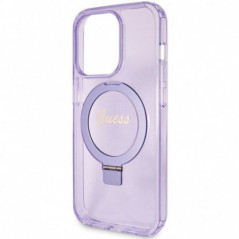 Apple iPhone 15 Pro Max Hülle Guess Glitter Script Logo - Ring stand MagSAFE  Lila (Purple)