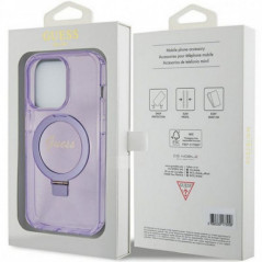 Apple iPhone 15 Pro Max Hülle Guess Glitter Script Logo - Ring stand MagSAFE  Lila (Purple)