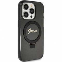 Apple iPhone 15 Pro Max Hülle Guess Glitter Script Logo - Ring stand MagSAFE  Schwarz