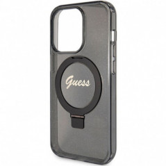 Apple iPhone 15 Pro Max Hülle Guess Glitter Script Logo - Ring stand MagSAFE  Schwarz