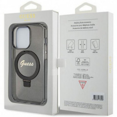 Apple iPhone 15 Pro Max Hülle Guess Glitter Script Logo - Ring stand MagSAFE  Schwarz