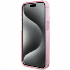 Apple iPhone 15 Plus Hülle Guess Glitter Script Logo - Ring stand MagSAFE  Rosa