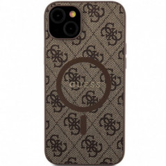 Apple iPhone 15 Plus Hülle Guess Leather 4G Metal Logo Braun