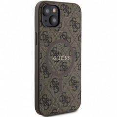 Apple iPhone 15 Plus Hülle Guess Leather 4G Metal Logo Braun