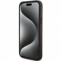 Apple iPhone 15 Plus Hülle Guess Leather 4G Metal Logo Braun