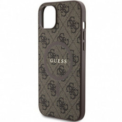 Apple iPhone 15 Plus Hülle Guess Leather 4G Metal Logo Braun