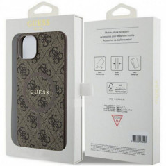 Apple iPhone 15 Plus Hülle Guess Leather 4G Metal Logo Braun