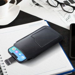 Apple iPhone 13 Universaletui, Gürtelholster ROYAL - Leather universal flap pocket Schwarz