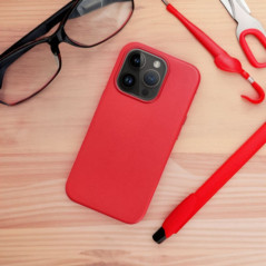 Apple iPhone 16 Plus Hülle Leather Mag Cover Elegant  MagSAFE  Rot