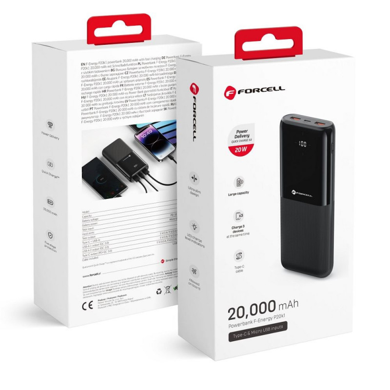 Forcell Power bank F-Energy P20k1 PD 20W QC 20000mAh schwarz Forcell Power bank F-Energy P20k1 PD 20W QC 20000mAh schwarz
