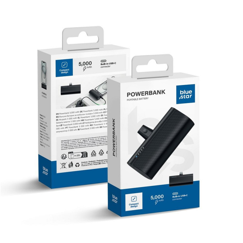 Blue Star Power bank W0556 5000 mAh Type C 2,1A schwarz Blue Star Power bank W0556 5000 mAh Type C 2,1A schwarz
