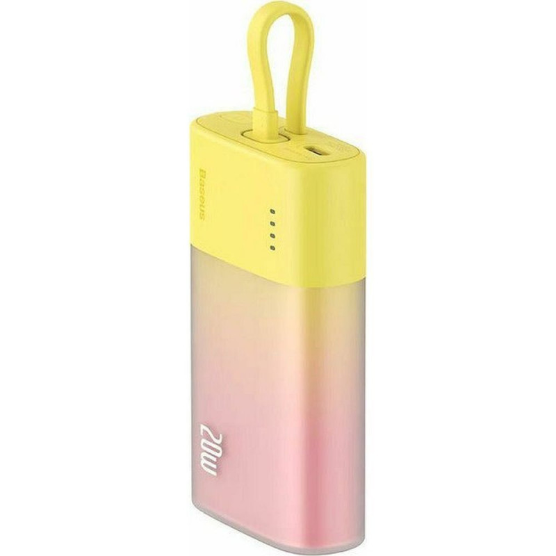 Baseus Power bank PPKDC05I 5200 mAh mit eingebautem Kabel Lightning + Kabel Typ C auf Typ C PD QC 2,4A 20W gelb rosa Baseus Power bank PPKDC05I 5200 mAh mit eingebautem Kabel Lightning + Kabel Typ C auf Typ C PD QC 2,4A 20W gelb rosa