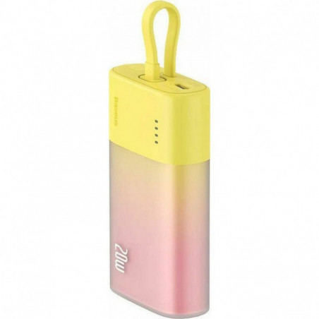Baseus Power bank PPKDC05I 5200 mAh mit eingebautem Kabel Lightning + Kabel Typ C auf Typ C PD QC 2,4A 20W gelb rosa