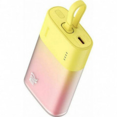 Baseus Power bank PPKDC05I 5200 mAh mit eingebautem Kabel Lightning + Kabel Typ C auf Typ C PD QC 2,4A 20W gelb rosa