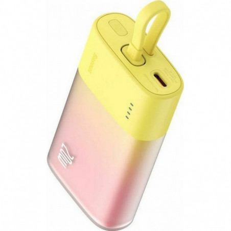 Baseus Power bank PPKDC05I 5200 mAh mit eingebautem Kabel Lightning + Kabel Typ C auf Typ C PD QC 2,4A 20W gelb rosa