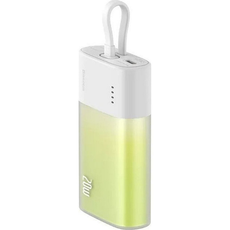 Baseus Power bank PPKDC05I 5200 mAh mit eingebautem Kabel Lightning + Kabel Typ C auf Typ C PD QC 2,4A 20W weißgrün Baseus Power bank PPKDC05I 5200 mAh mit eingebautem Kabel Lightning + Kabel Typ C auf Typ C PD QC 2,4A 20W weißgrün