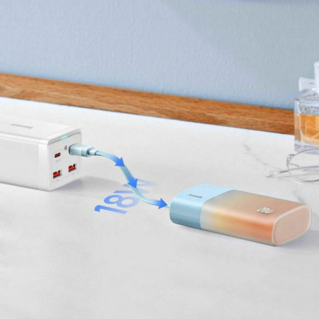 Baseus Power bank PPKDC05I 5200 mAh mit eingebautem Kabel Lightning + Kabel Typ C auf Typ C PD QC 2,4A 20W blauorange