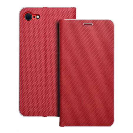 Apple iPhone 7 Book Handytaschen LUNA Book Carbon Kohlenstoff-Faser, Elegant  Rot