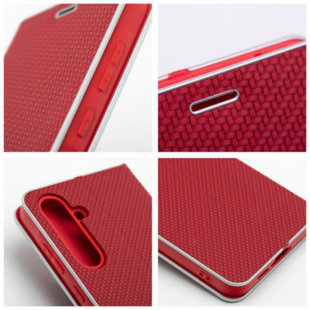 Samsung Galaxy S10 Book Handytaschen LUNA Book Carbon Kohlenstoff-Faser, Elegant  Rot
