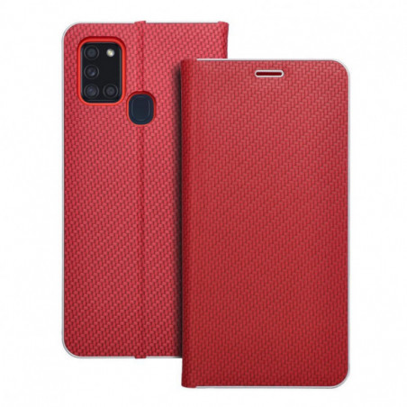 Samsung Galaxy A21s Book Handytaschen LUNA Book Carbon Kohlenstoff-Faser, Elegant  Rot