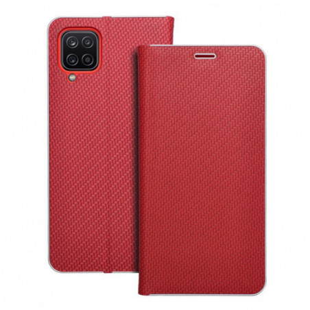 Samsung Galaxy A12 Book Handytaschen LUNA Book Carbon Kohlenstoff-Faser, Elegant  Rot