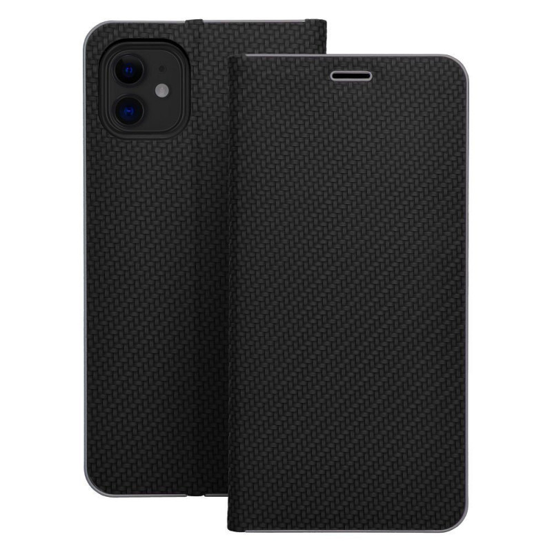 Apple iPhone 16e Book Handytaschen LUNA Book Carbon Kohlenstoff-Faser, Elegant  Schwarz