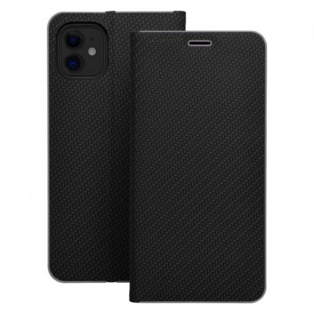 Apple iPhone 16e Book Handytaschen LUNA Book Carbon Kohlenstoff-Faser, Elegant  Schwarz