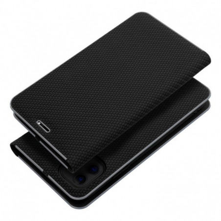 Apple iPhone 16e Book Handytaschen LUNA Book Carbon Kohlenstoff-Faser, Elegant  Schwarz