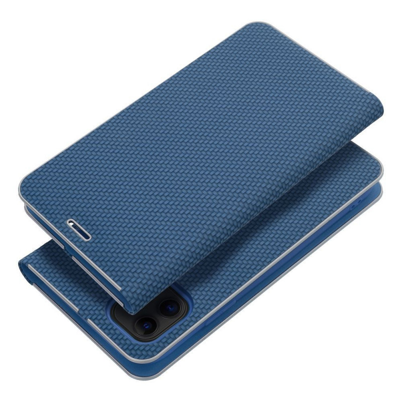 Apple iPhone 16e Book Handytaschen LUNA Book Carbon Kohlenstoff-Faser, Elegant  Blau