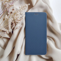 Apple iPhone 16e Book Handytaschen LUNA Book Carbon Kohlenstoff-Faser, Elegant  Blau