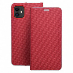 Apple iPhone 16e Book Handytaschen LUNA Book Carbon Kohlenstoff-Faser, Elegant  Rot