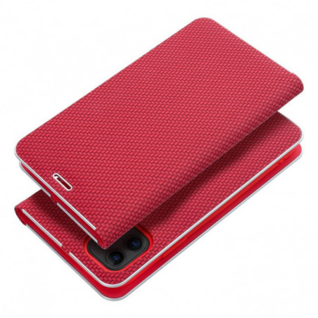 Apple iPhone 16e Book Handytaschen LUNA Book Carbon Kohlenstoff-Faser, Elegant  Rot