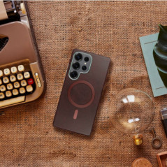 Samsung Galaxy S25 Plus Hülle Gentleman Mag Cover Elegant  MagSAFE  Braun