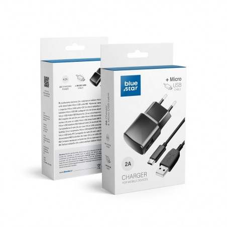 Travel Charger Micro USB Universal 2A with Cable Schwarz