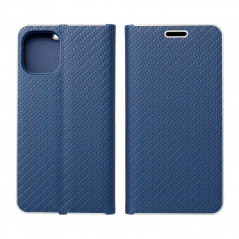 Apple iPhone 13 mini Book Handytaschen LUNA Book Carbon Kohlenstoff-Faser, Elegant  Blau