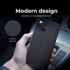 Apple iPhone 13 Book Handytaschen LUNA Book Carbon Kohlenstoff-Faser, Elegant  Schwarz