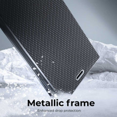 Apple iPhone 13 Book Handytaschen LUNA Book Carbon Kohlenstoff-Faser, Elegant  Schwarz