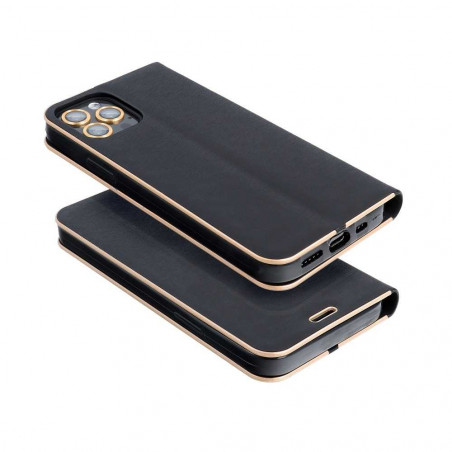 LUNA Book Gold auf Apple iPhone 13 mini FORCELL Brieftaschenetui Schwarz