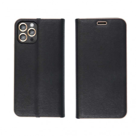 LUNA Book Gold auf Apple iPhone 13 mini FORCELL Brieftaschenetui Schwarz